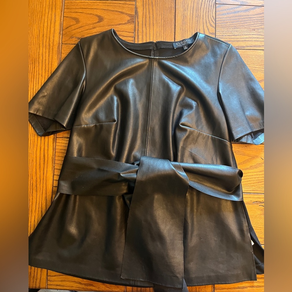 Vegan leather tie waist top